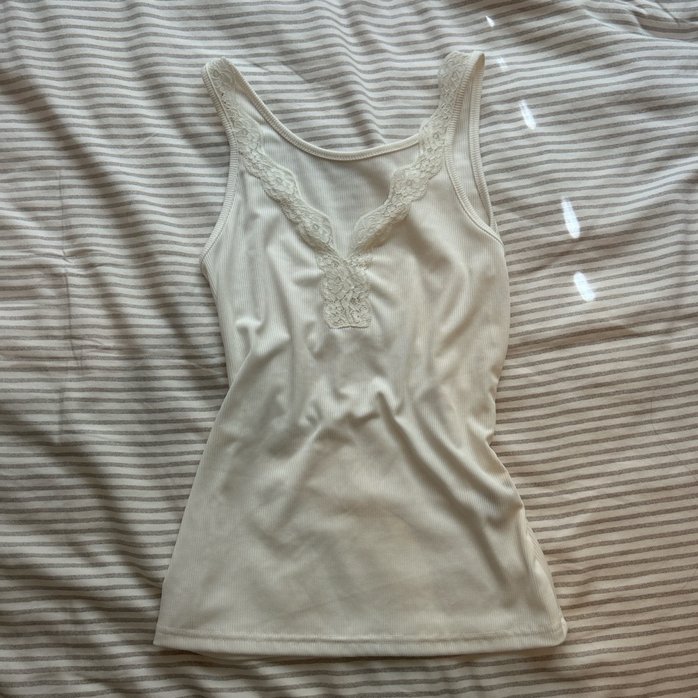 Lace Trim White Tank Top